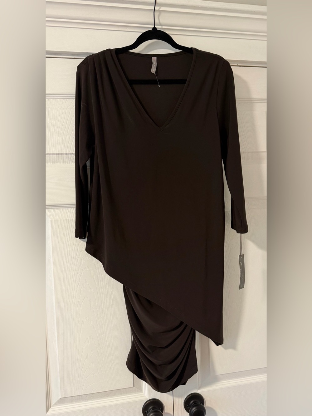 Last Tango Brown Draped Ruched Long Sleeve Dress